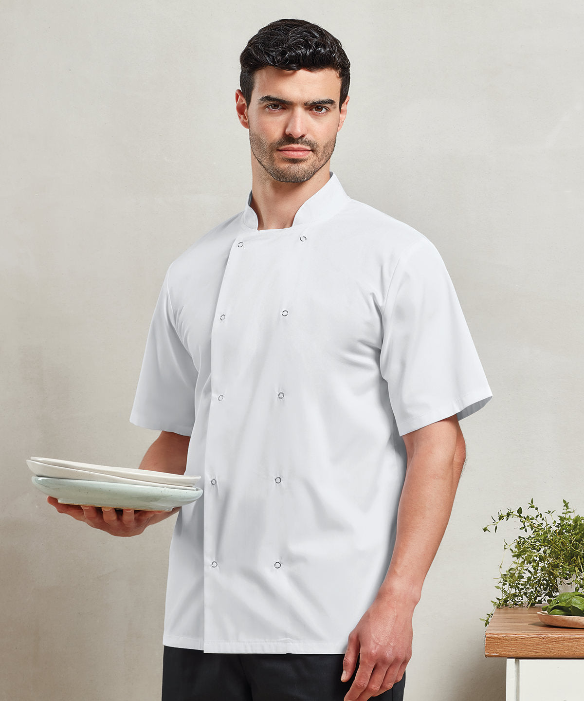 Premier Studded Short Sleeve Chefs Jacket